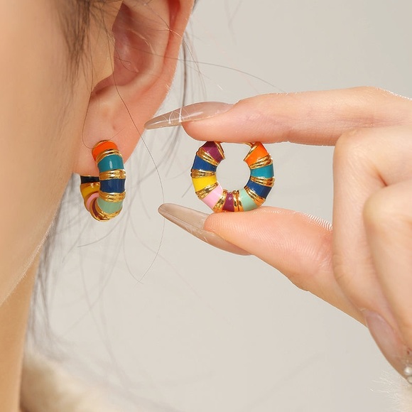 Madewell Jewelry - Colorful enamel and gold huggie hoops